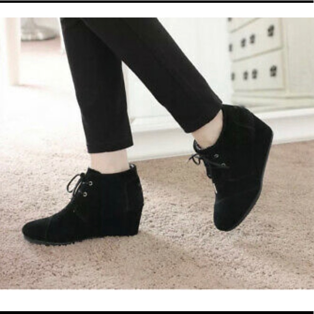 TOMS desert wedge black suede bootie